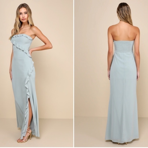 LULUS Prom Wedding Bridesmaid Sexy Flowy Romantic Elegant Maxi Dress - Picture 3 of 4